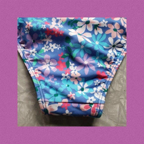 Blue two piece with flower bottom swimsuit. - Picture 3 of 7